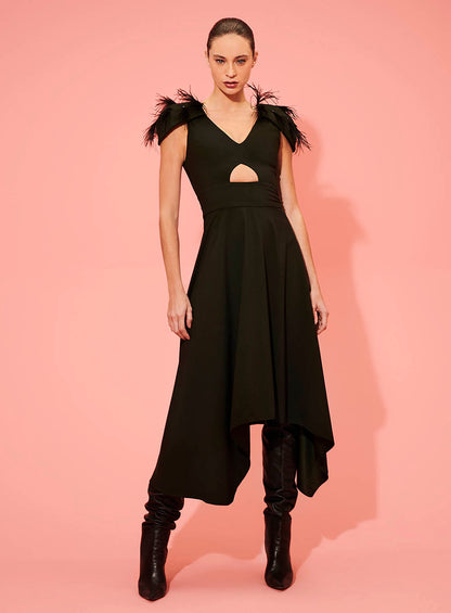 Vestido Decote Vazado Manga Pluma Verde Skazi -SALE