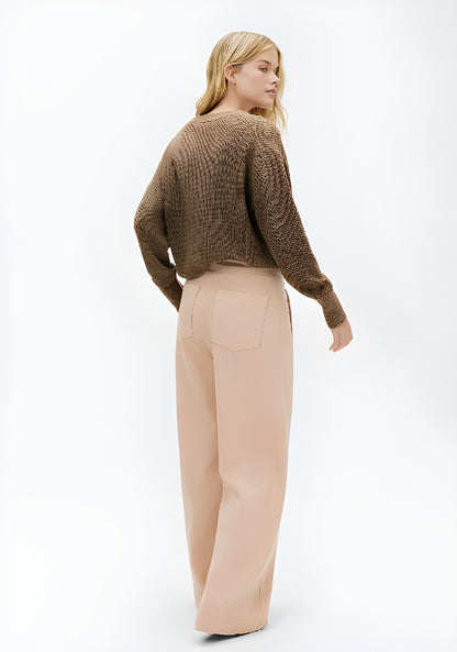 Calça Nude Pregas Pantalona Em Linho Hering