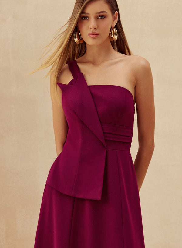 Vestido Vinho Midi Ombro Só Skazi