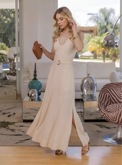 Vestido Off White em Linho Cru Annie Pestana