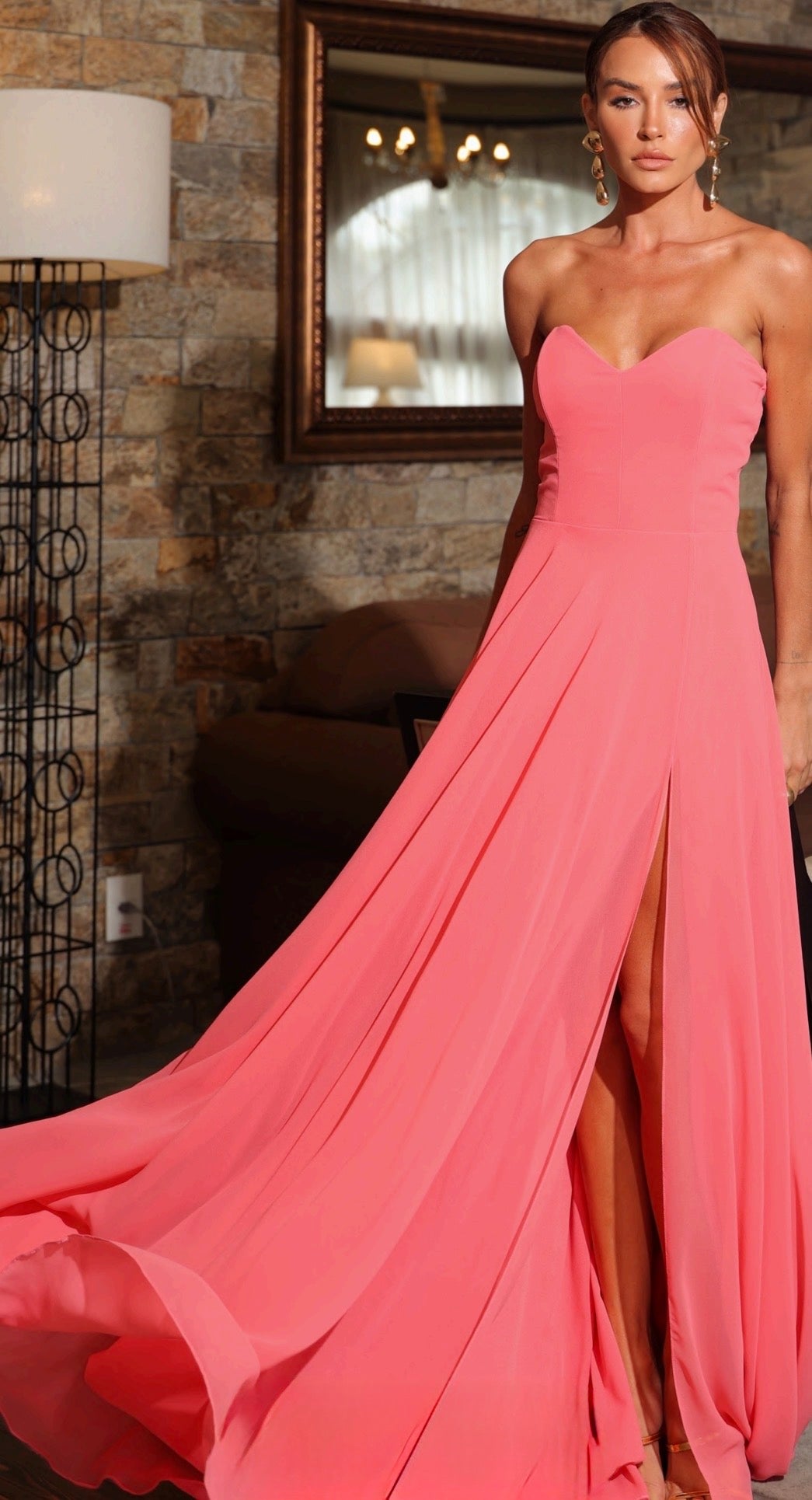 Vestido Rosa Fluido com Lenço Amicci