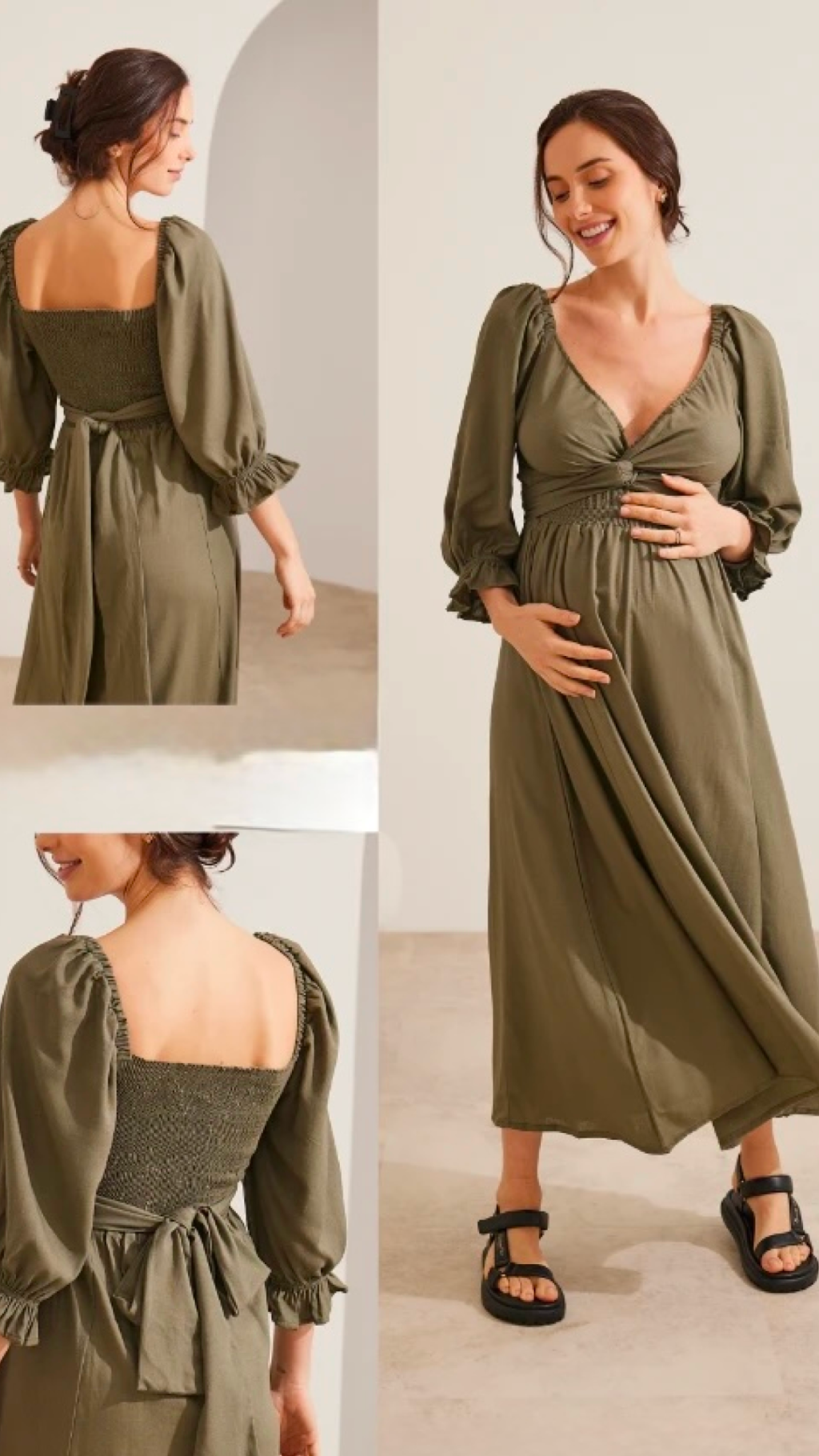 Vestido Verde Amamentação Manga Bufante - Agora sou mãe