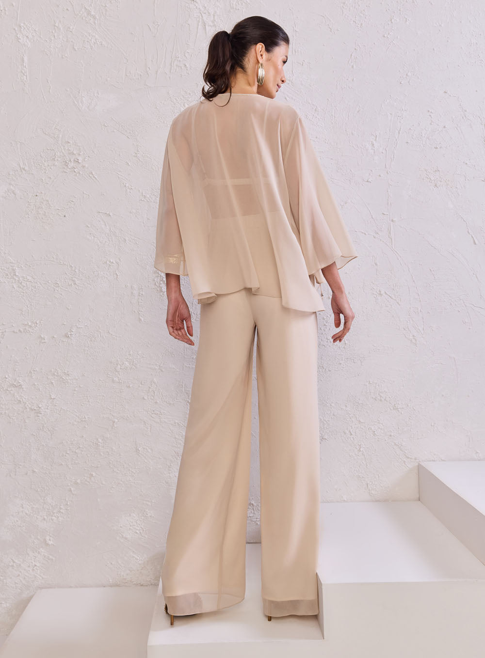 Blusa Nude em Chiffon com Babados Tufi Duek