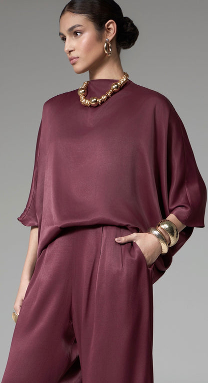 Conjunto Vinho ou Marrom Cetim Strass
