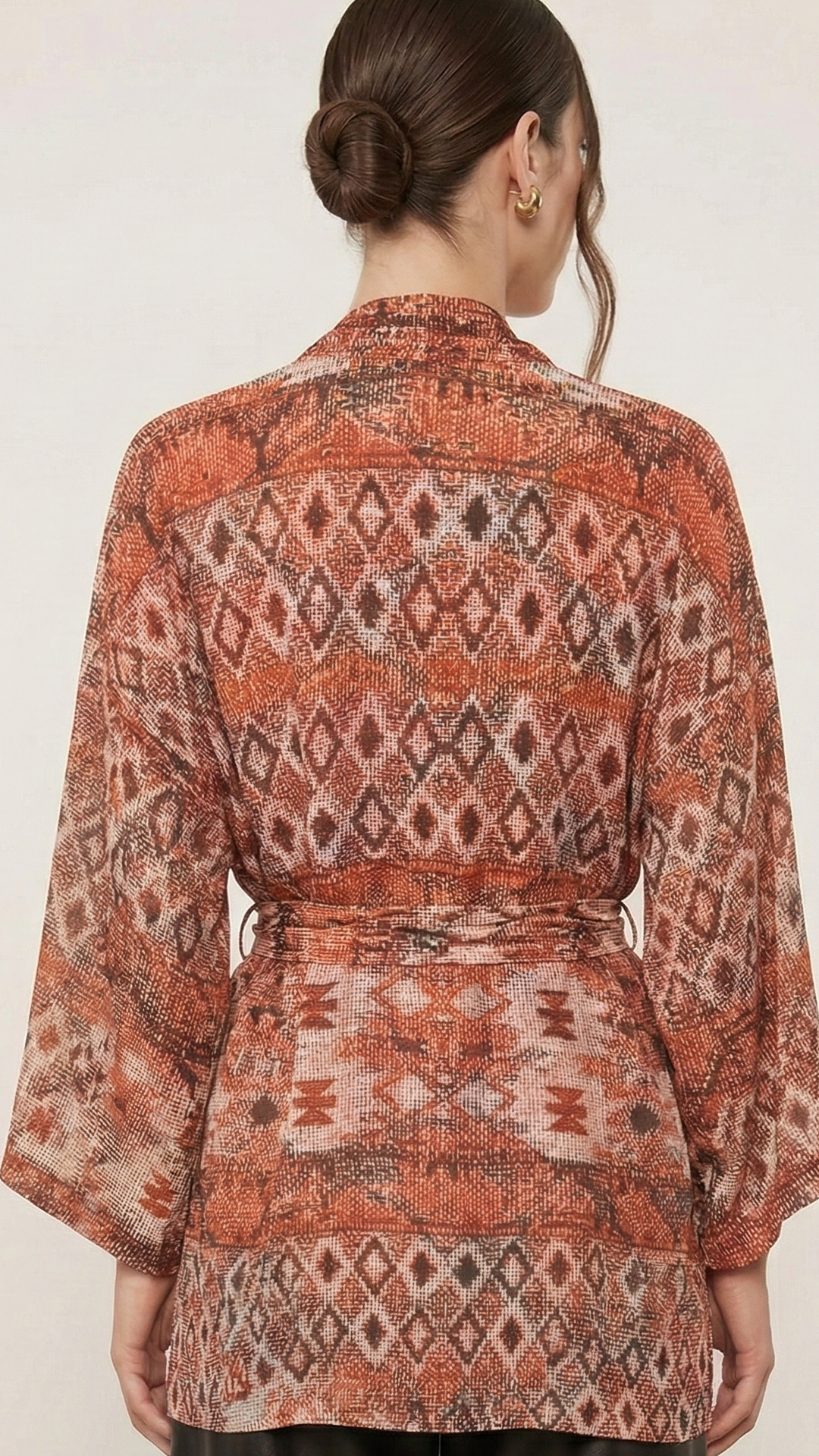 Kimono Estampado Terracota com Amarração na Cintura – Animale