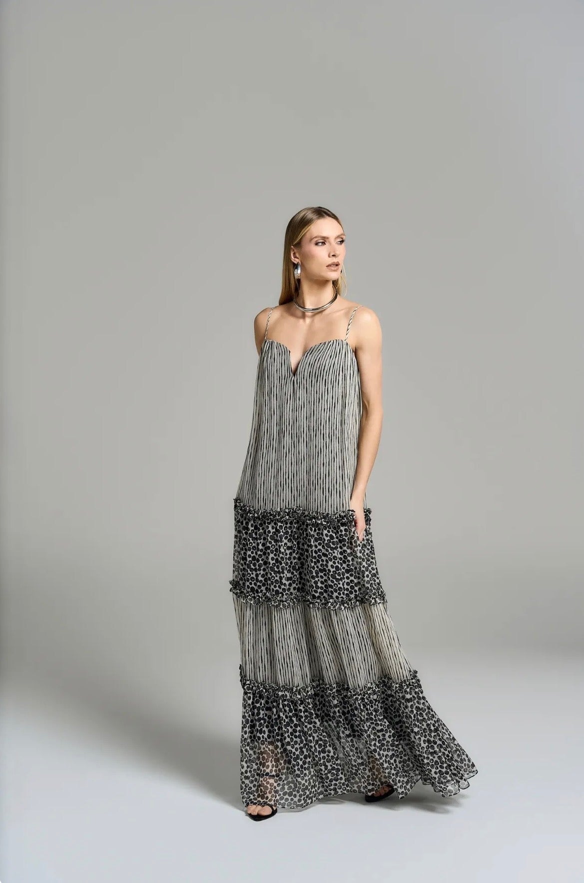 Vestido Cinza Estampa Animal Print Zebra Bete Regina Salomão