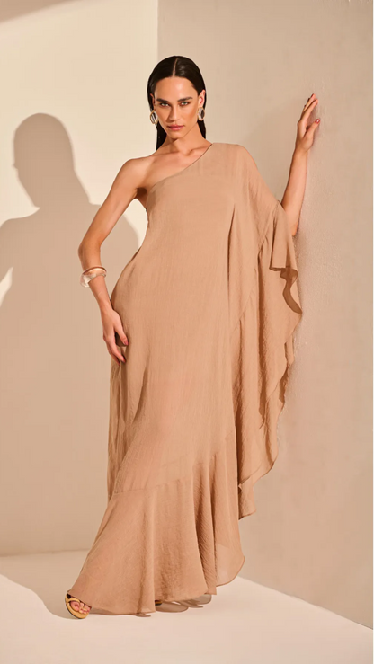 Vestido Nude Fluido Um Ombro Só Regina Salomão
