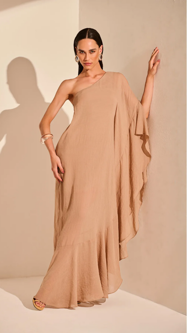 Vestido Nude Fluido Um Ombro Só Regina Salomão