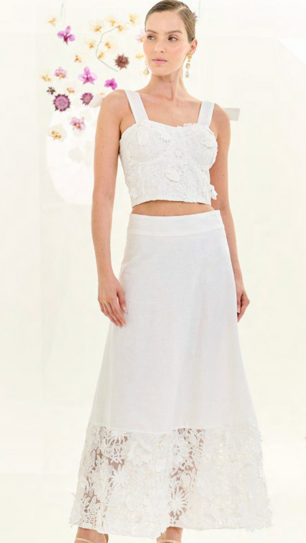 Conjunto Branco Bordado Renda Nammos