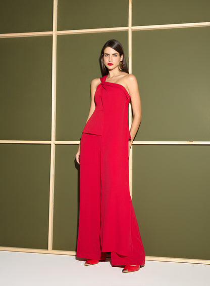 Macacão Vermelho Ombro Só em Crepe Tufi Duek