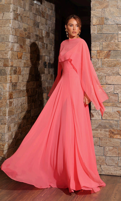 Vestido Rosa Fluido com Lenço Amicci