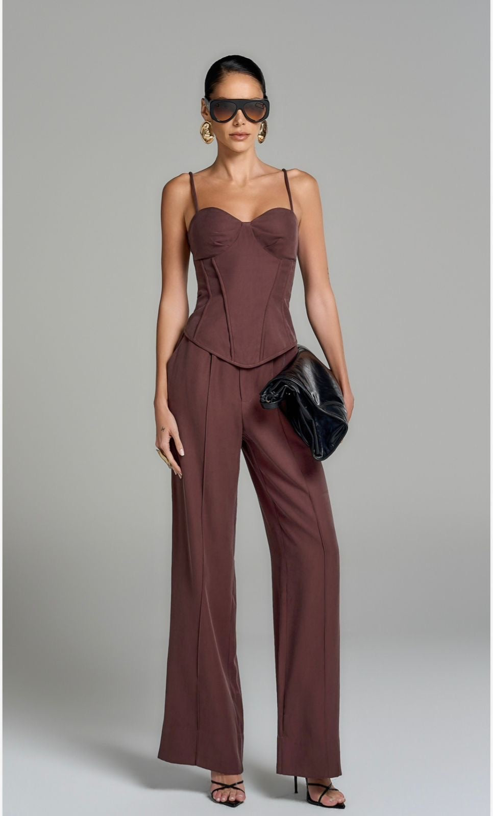 Conjunto Marrom Corset em Alfaiataria Regina Salomão