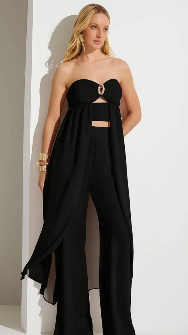 Conjunto Preto com Cropped Recortado e Calça – Isa Paes