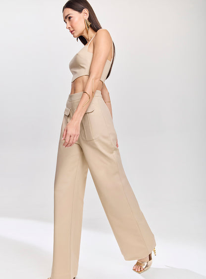 Conjunto Bege Cropped e Calça Cargo Tufi Duek