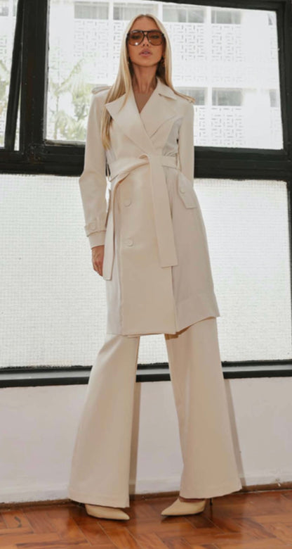 Conjunto Preto ou Nude Trench Coat Denise Regina Salomão