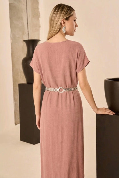 Vestido Rosa em Linho (Sem cinto) Villa