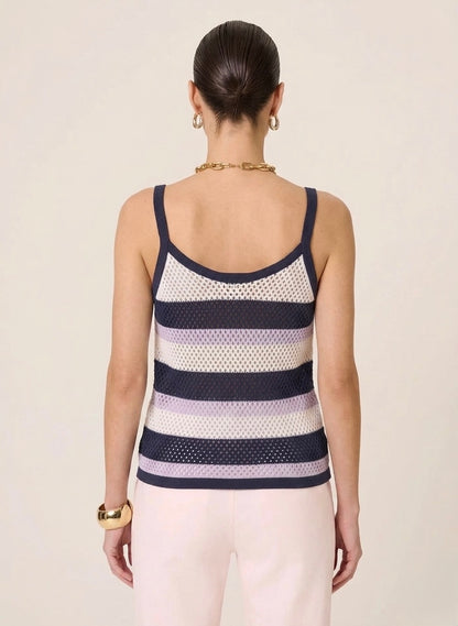 Camiseta Azul e Lilás em Crochet com Listras Dudalina
