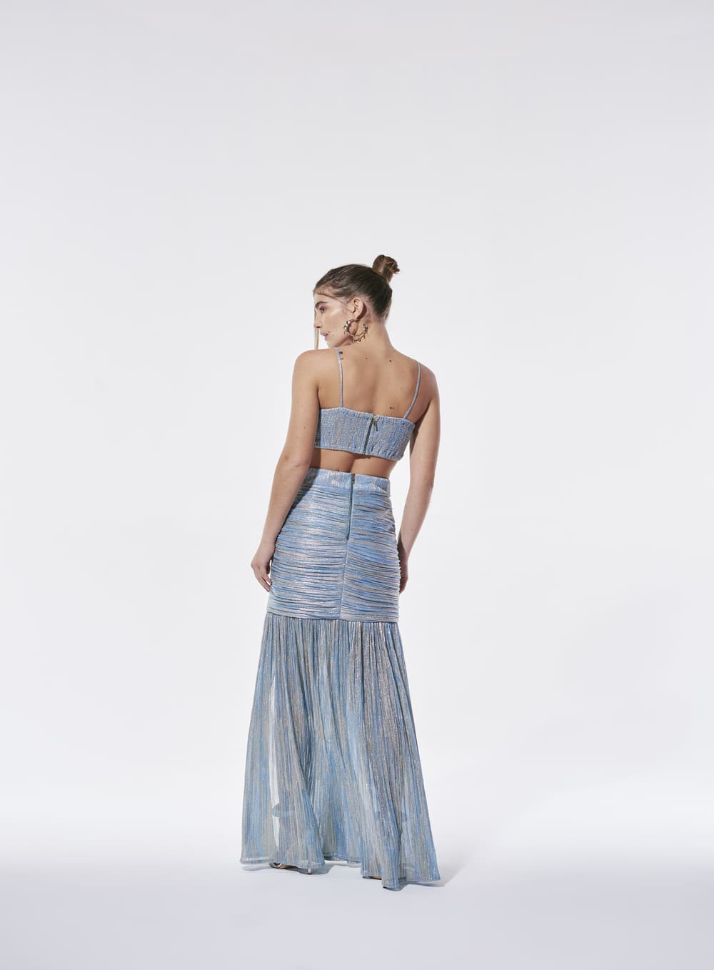 Vestido Azul com Brilho Recortes Skazi