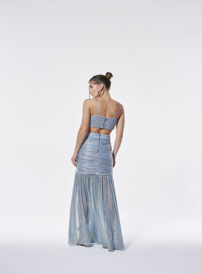 Vestido Azul com Brilho Recortes Skazi
