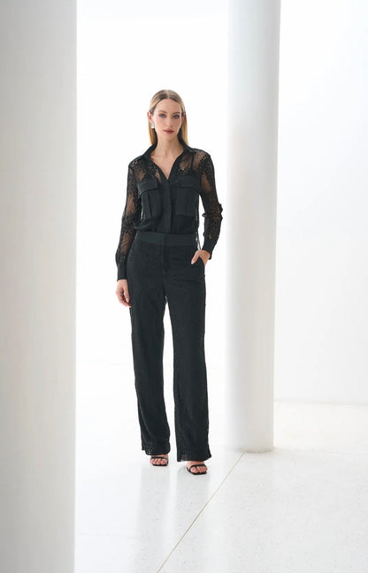 Conjunto Preto Camisa e Calça em Renda Georgina Regina Salomão
