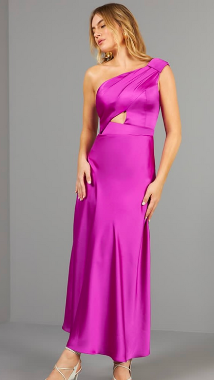 Vestido Rosa Cetim Um Ombro Skazi