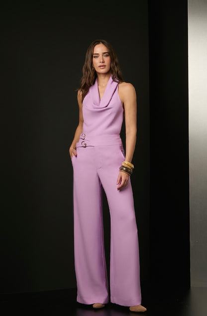 Conjunto Lilás Blusa Decote Fluido e Calça Siena