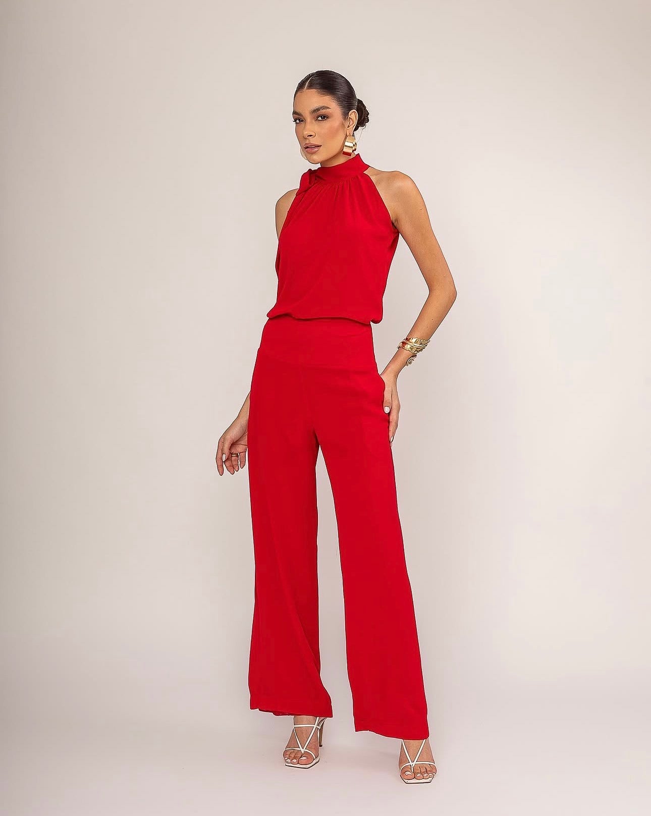 Calça Vermelha em Crepe Annie Pestana
