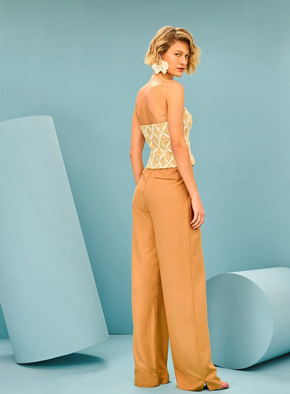 Calça Alfaiataria Bolso Diferenciado Bege Tufi Duek -SALE