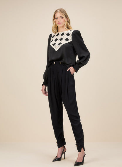 Calça Alfaiataria Crepe Preto Skazi -SALE