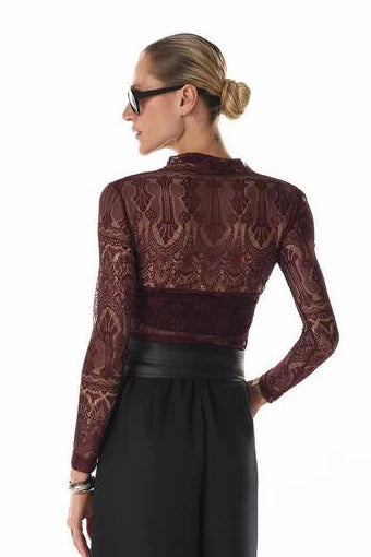 Blusa Vinho em Renda Fleche D'or