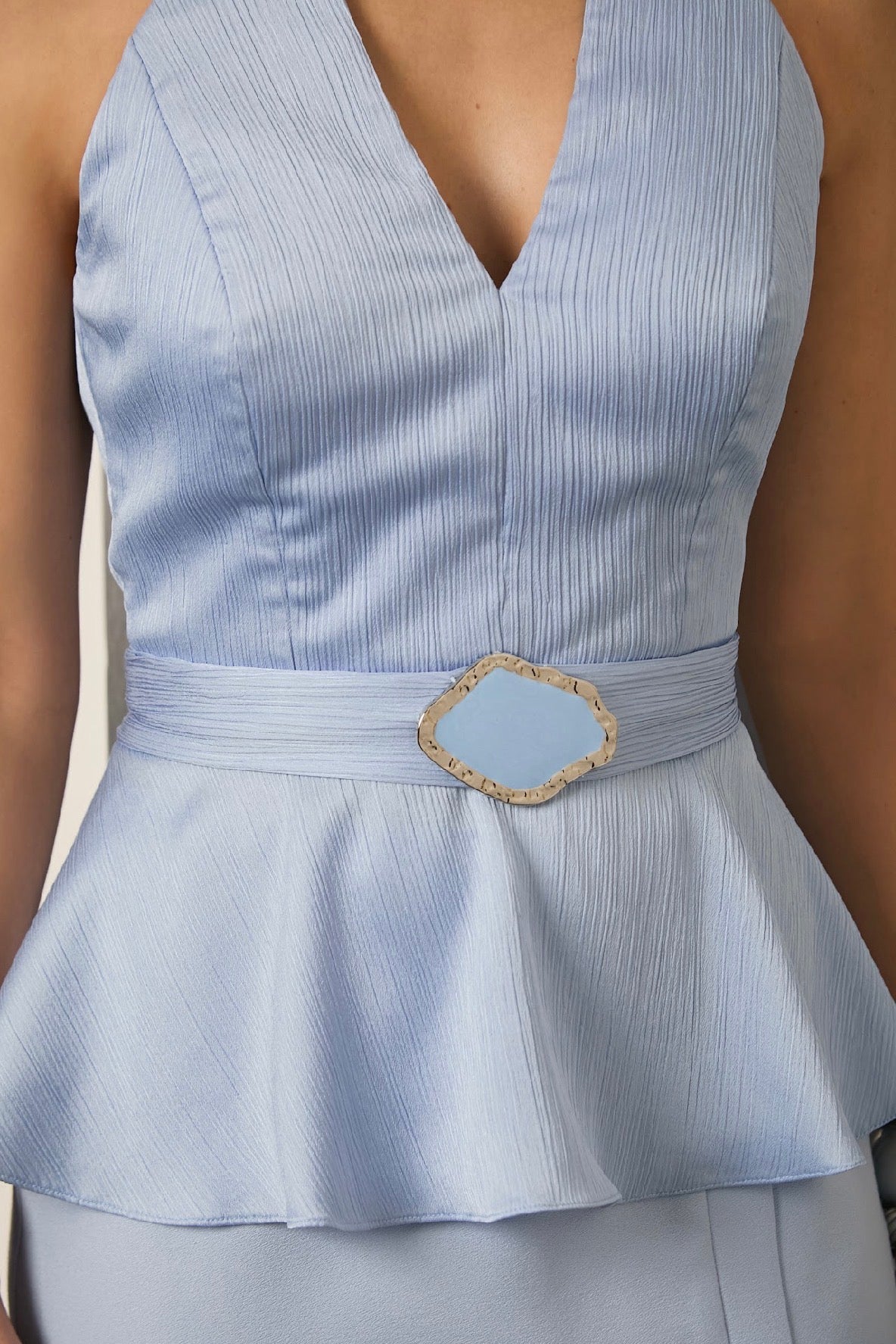 Conjunto Azul Plissado Blusa e Saia Siena