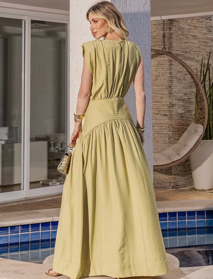 Vestido Verde Cós com Pesponto Annie Pestana