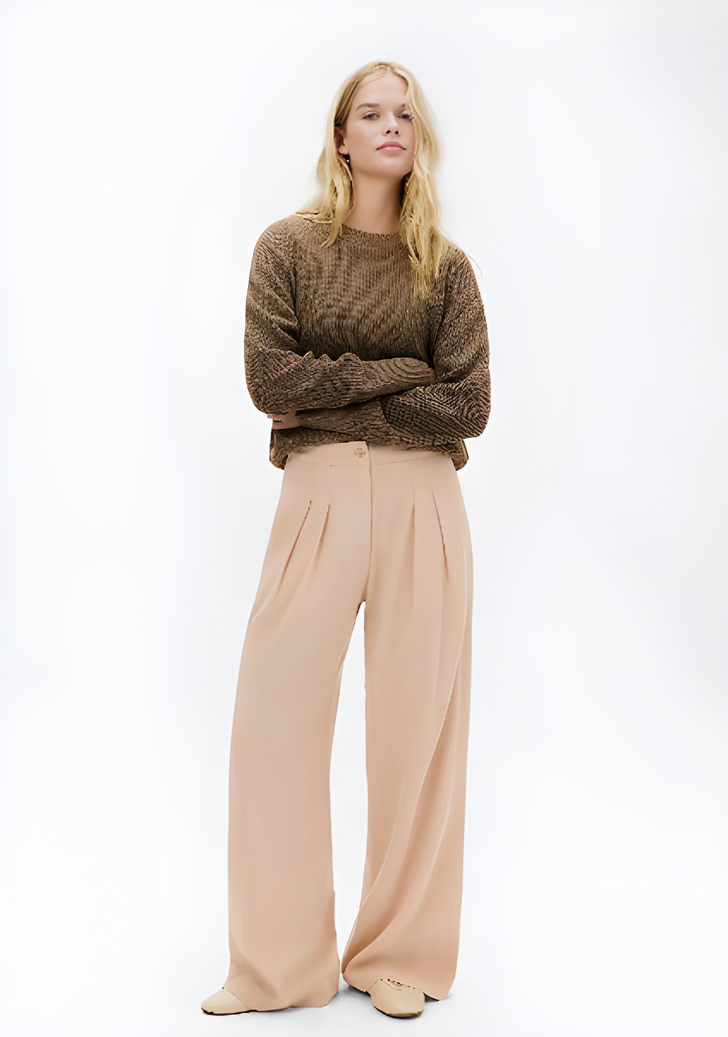 Calça Nude Pregas Pantalona Em Linho Hering