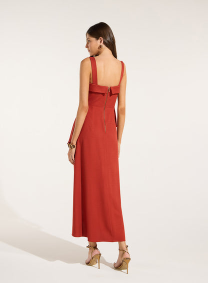 Vestido Terracota Assimétrico Babados Skazi