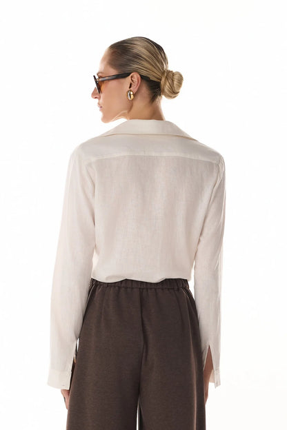 Camisa Azul, Off White ou Marrom em Linho com Paetê Fleche D’Or