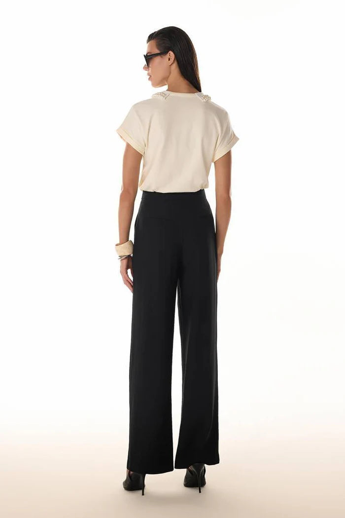 Calça Preta Pantalona em Alfaiataria Fleche D’Or