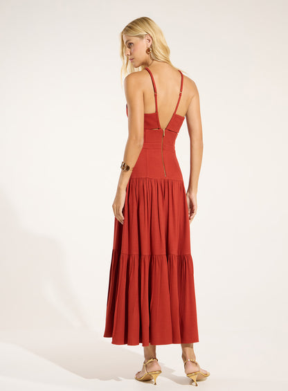 Vestido Vermelho Mídi Abertura Lateral Skazi