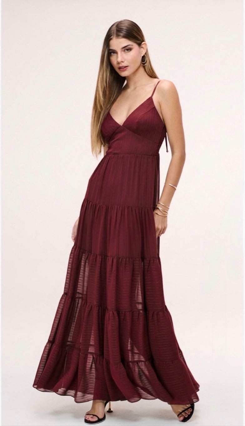 Vestido Verde e Vinho Longo Textura Manie