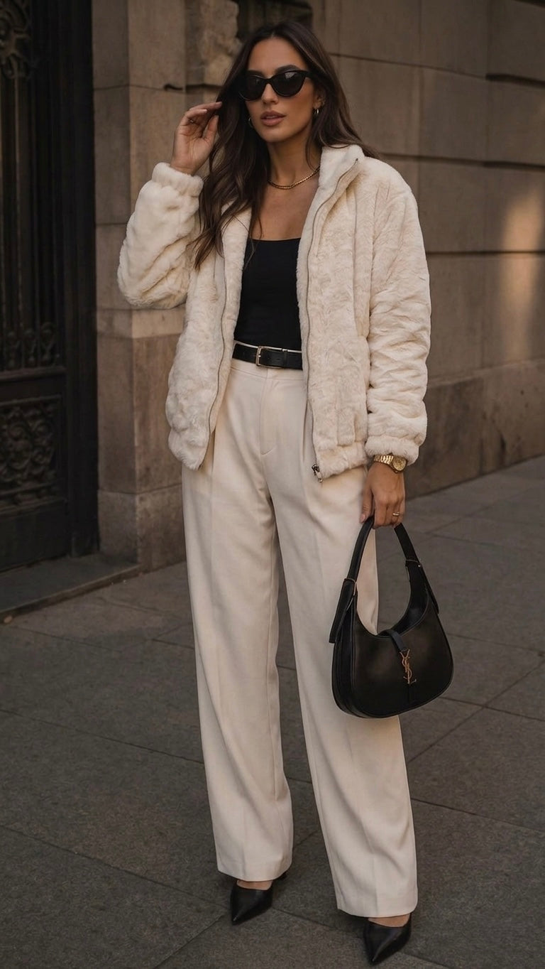 Casaco Off White ou Preto de Pelo Aishty