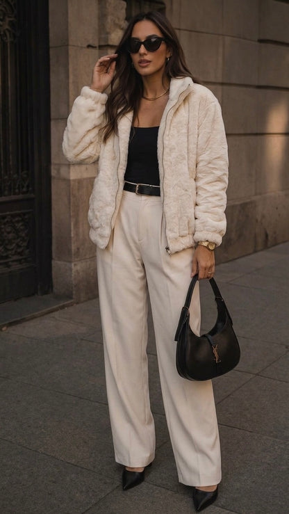 Casaco Off White ou Preto de Pelo Aishty