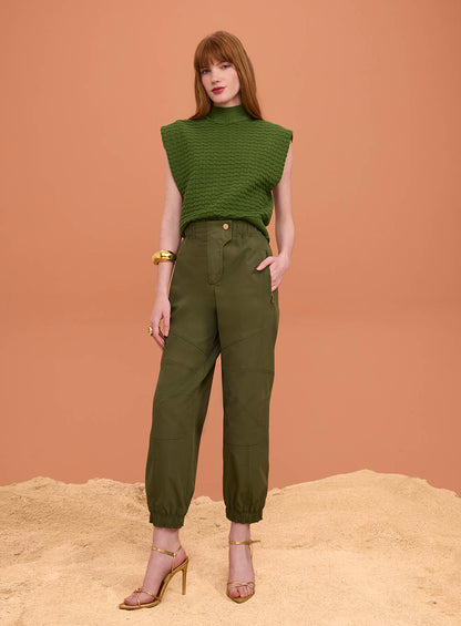 Blusa Verde E Cinza Gola Alta Tricot Skazi