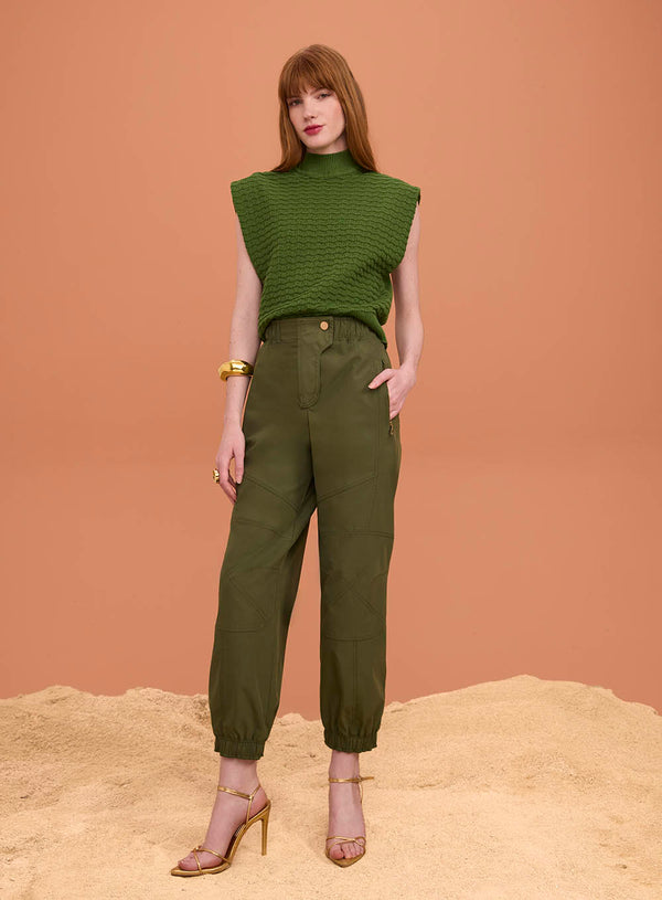 Blusa Verde E Cinza Gola Alta Tricot Skazi
