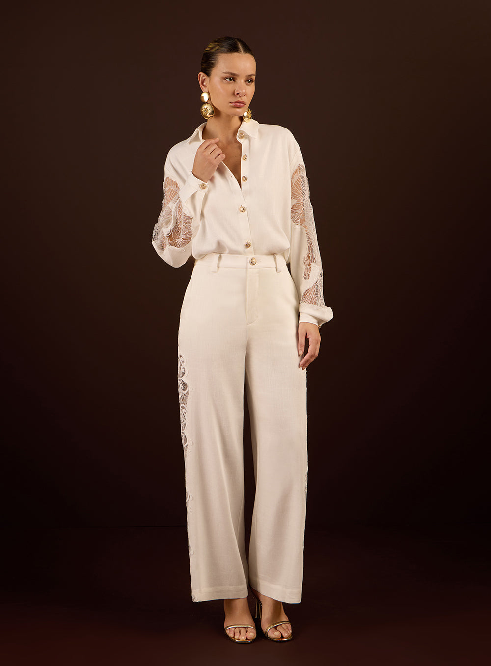 Conjunto Off White Renda em Linho Skazi