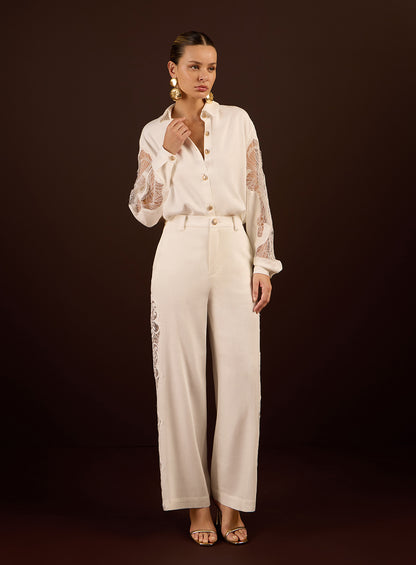 Conjunto Off White Renda em Linho Skazi