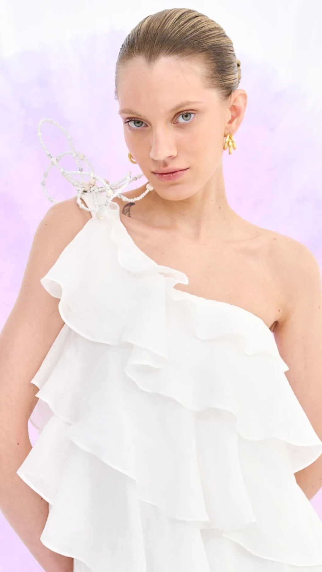 Vestido Off White Assimétrico Organza Nammos