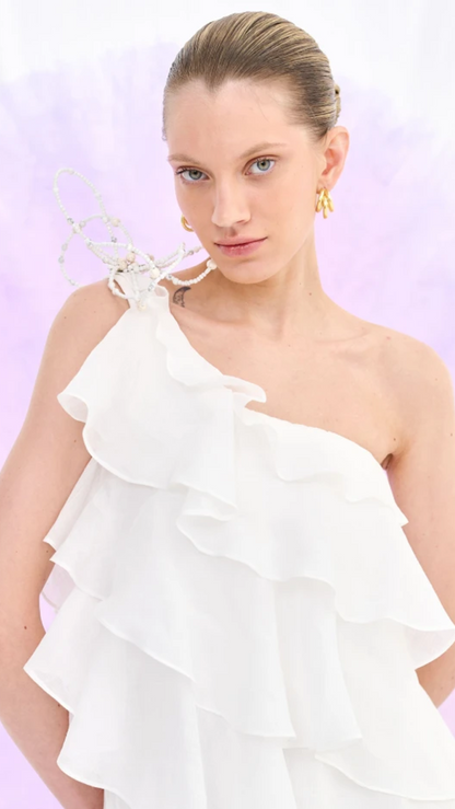 Vestido Off White Assimétrico Organza Nammos