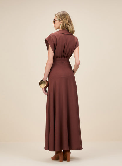 Vestido Marrom Linho Skazi