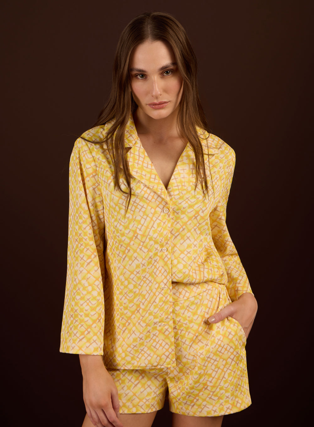Conjunto Amarelo Short e Blusa Estampado Skazi