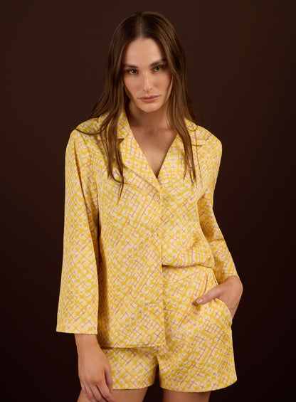 Conjunto Amarelo Short e Blusa Estampado Skazi
