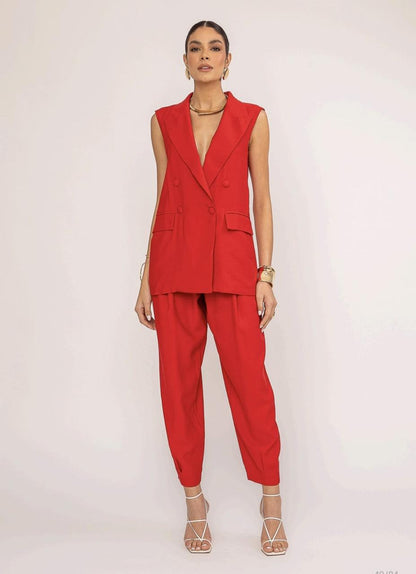 Conjunto Vermelho Colete e Calça Annie Pestana